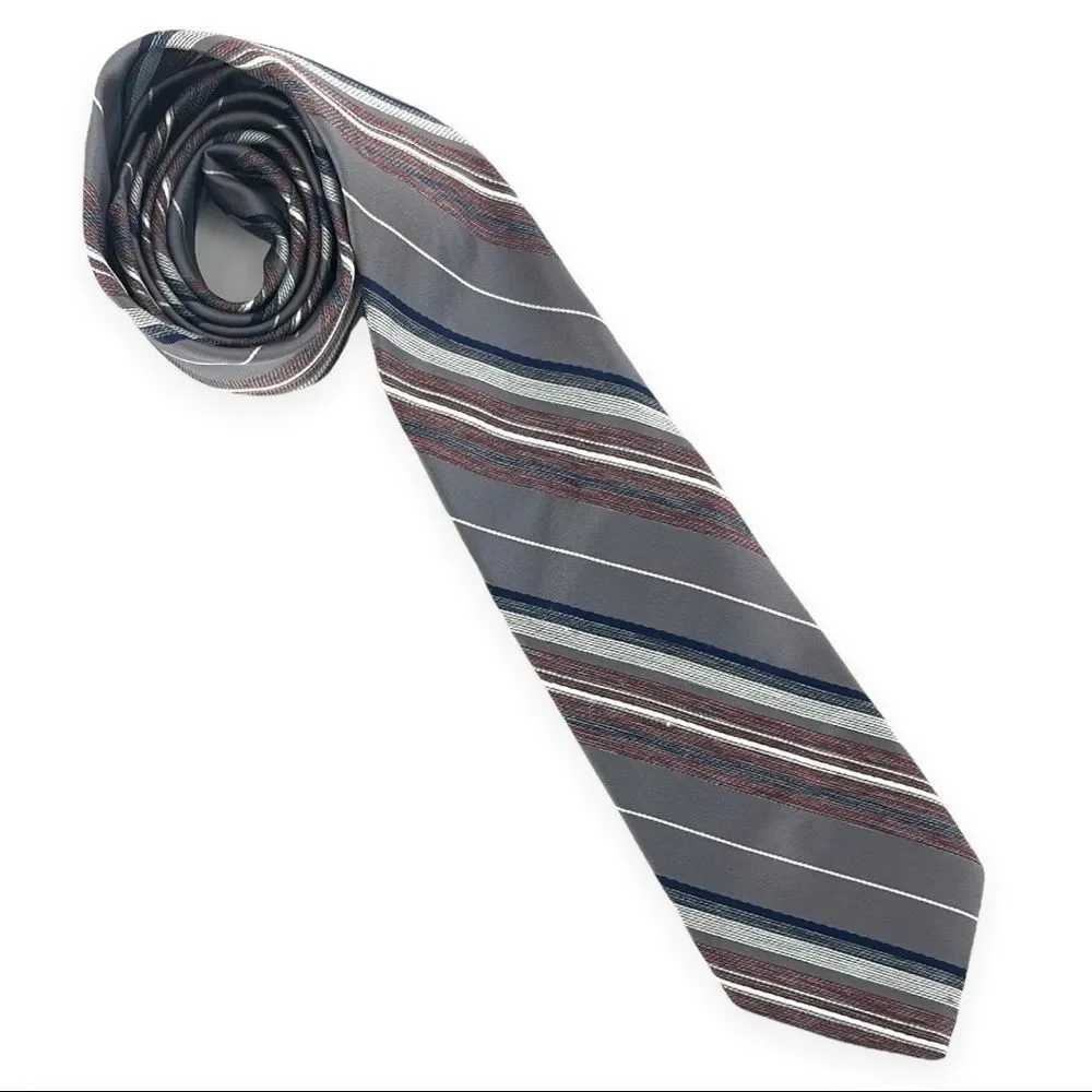 Damon Mens Striped Tie Polyester Gray Brown Silver Blue